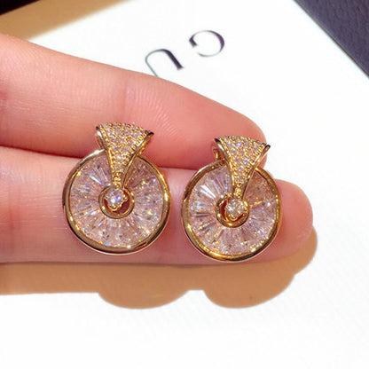 Diamonds Set With Rotary Round Temperament Earrings Stud Earrings Pendant Women-Jewearrings