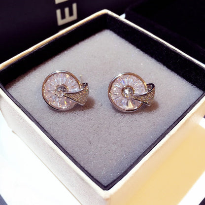 Diamonds Set With Rotary Round Temperament Earrings Stud Earrings Pendant Women-Jewearrings