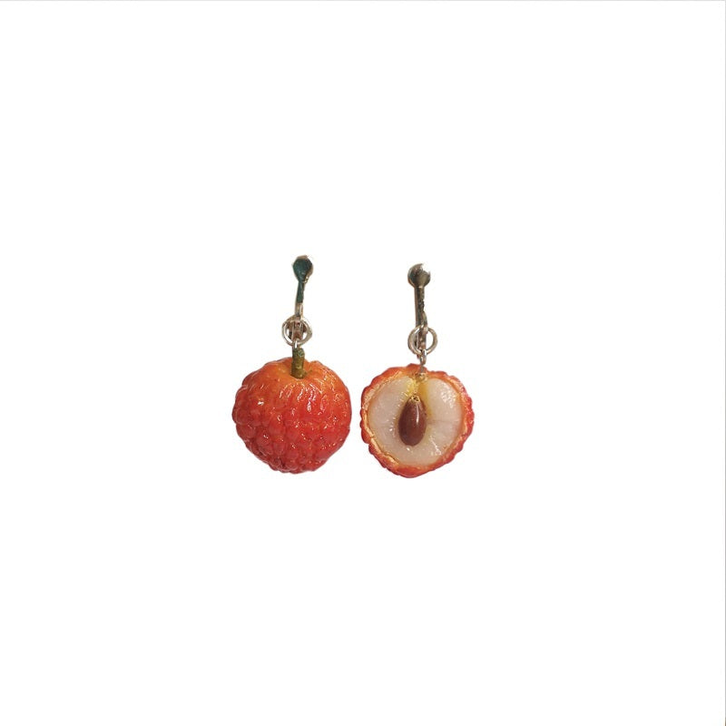 Quinta Original Soft Pottery Hand-made Litchi 925 Silver Earrings Asymmetric Summer Fruit Earrings-Jewearrings