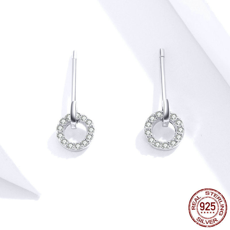 New Lucky Circle Silver Earrings Women Fashion Simple Platinum Plated Pure Silver Stud Earrings-Jewearrings