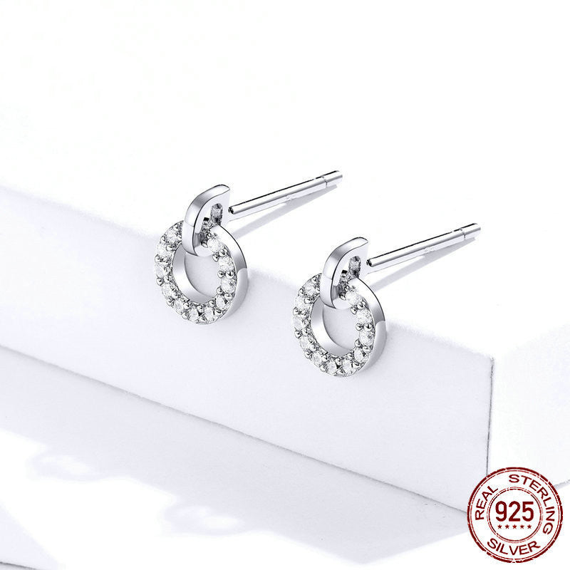 New Lucky Circle Silver Earrings Women Fashion Simple Platinum Plated Pure Silver Stud Earrings-Jewearrings