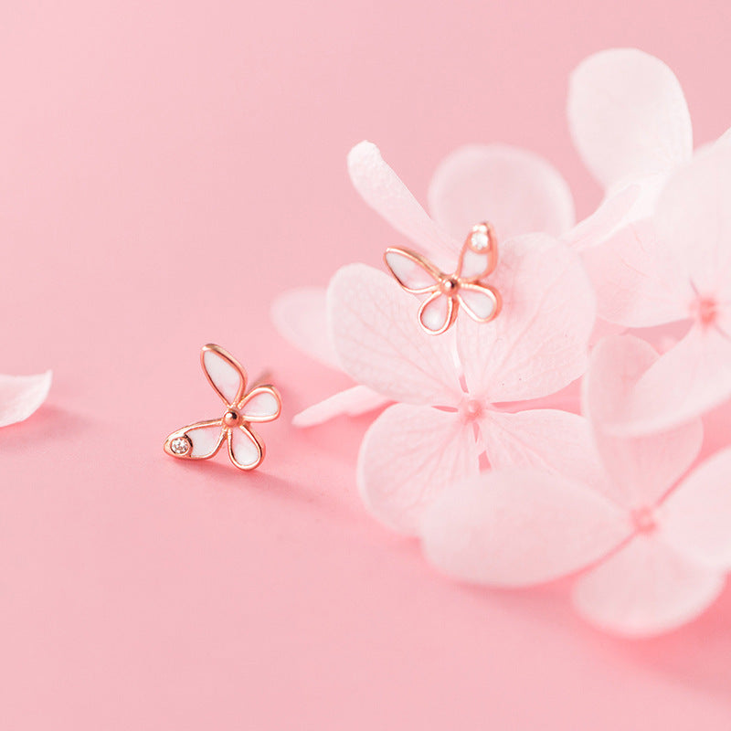 Silver Forest Mini Pink Butterfly Stud Earrings-Jewearrings