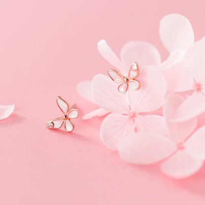 Silver Forest Mini Pink Butterfly Stud Earrings-Jewearrings