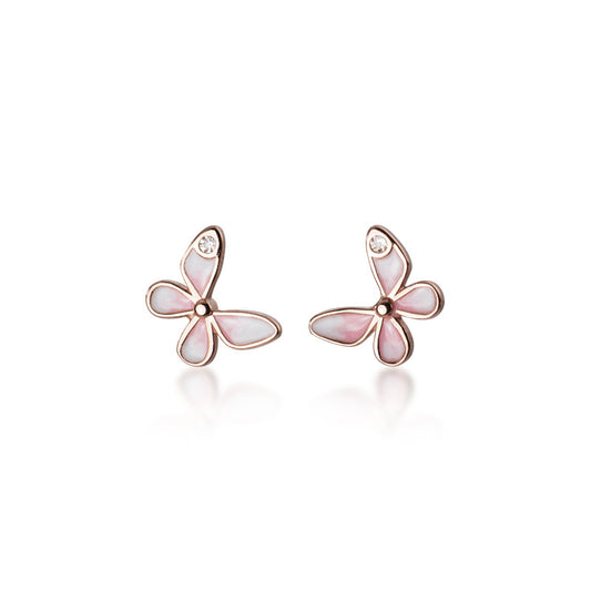 Silver Forest Mini Pink Butterfly Stud Earrings-Jewearrings