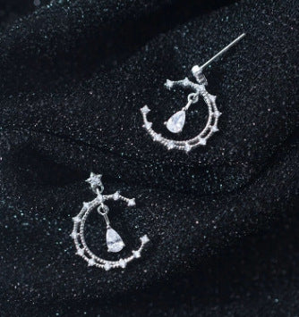 Stars And Moon Earrings Niche Temperament Zircon Drop Earrings Female Wild Silver Needle Earrings-Jewearrings