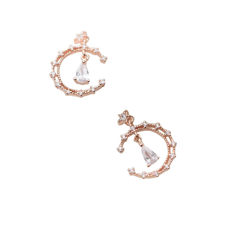 Stars And Moon Earrings Niche Temperament Zircon Drop Earrings Female Wild Silver Needle Earrings-Jewearrings