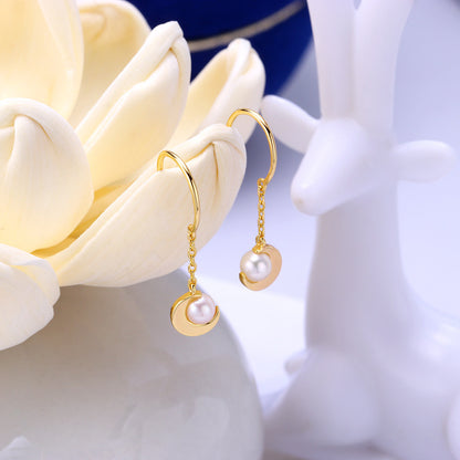 Pearl Crescent Swaying Tassel Earrings-Jewearrings