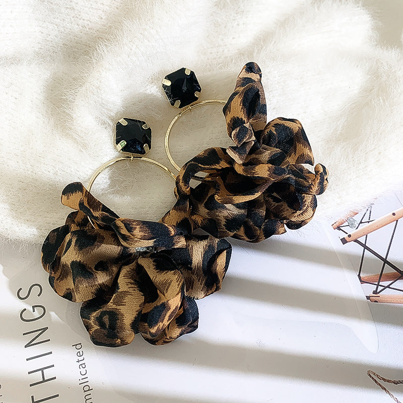 925 Silver Needle Leopard Earrings European And American New Style Retro Nightclub Exaggerated Big Earrings Fabric Personalized Fashion Earrings Women-Jewearrings