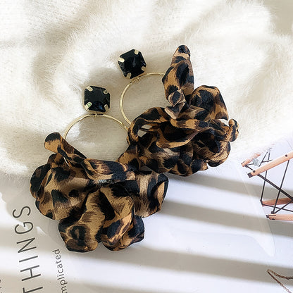 925 Silver Needle Leopard Earrings European And American New Style Retro Nightclub Exaggerated Big Earrings Fabric Personalized Fashion Earrings Women-Jewearrings