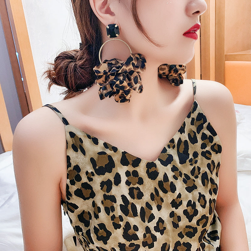 925 Silver Needle Leopard Earrings European And American New Style Retro Nightclub Exaggerated Big Earrings Fabric Personalized Fashion Earrings Women-Jewearrings