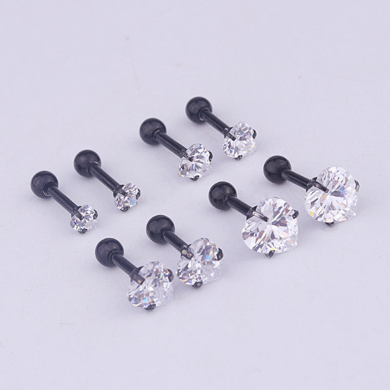 Cross-border Popular Heart-shaped Zircon Ear Bone Stud Earrings European And American Creative Stainless Steel Pierced Earrings European And American Foreign Trade Jewelry-Jewearrings