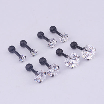 Cross-border Popular Heart-shaped Zircon Ear Bone Stud Earrings European And American Creative Stainless Steel Pierced Earrings European And American Foreign Trade Jewelry-Jewearrings