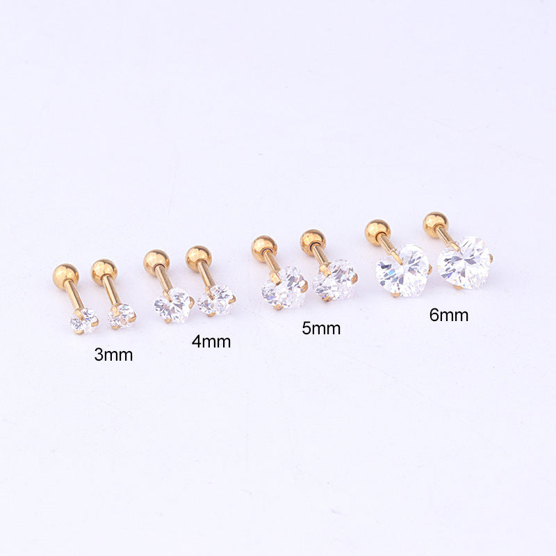 Cross-border Popular Heart-shaped Zircon Ear Bone Stud Earrings European And American Creative Stainless Steel Pierced Earrings European And American Foreign Trade Jewelry-Jewearrings