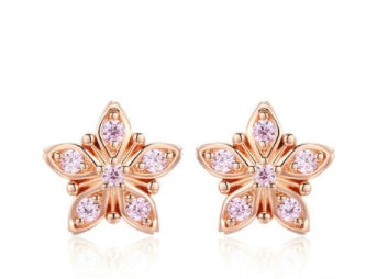 Sterling Silver Pink Zircon Flower Earrings Female Rose Gold Plated Cross-border Fashion Earrings-Jewearrings