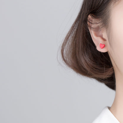 Sweet Lady Careful Heart Stud Earrings Korean Style Simple-Jewearrings