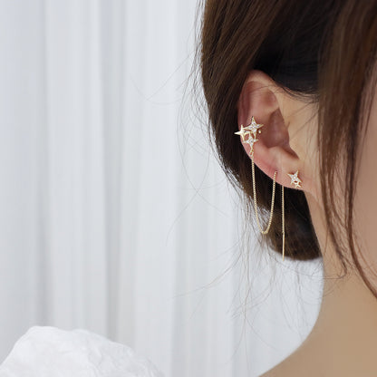 New Micro-Inlaid Zircon Star Asymmetrical Ear Line Temperament One-Piece Ear Bone Clip Fashion Earrings Earrings-Jewearrings