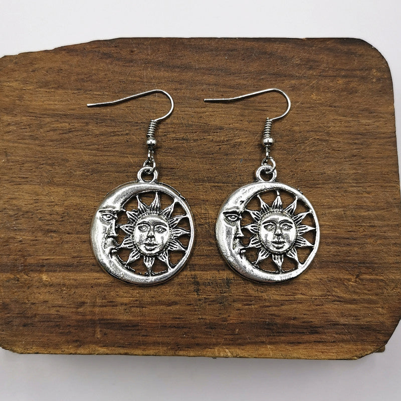 Sun Moon Cross Geometry Pendant Earrings Simple Earrings-Jewearrings