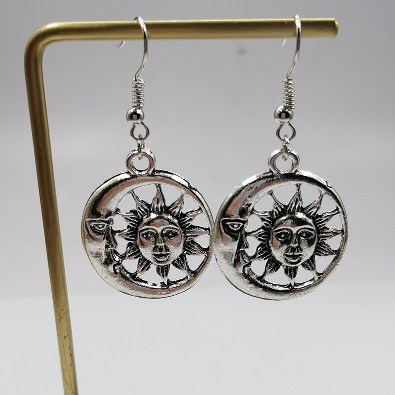 Sun Moon Cross Geometry Pendant Earrings Simple Earrings-Jewearrings