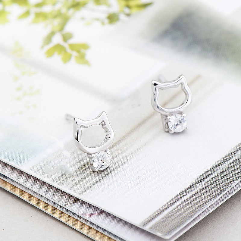 Summer Popular Cat Sterling Silver Zircon Earrings-Jewearrings