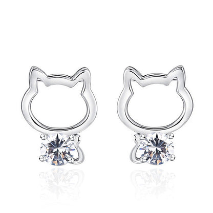 Summer Popular Cat Sterling Silver Zircon Earrings-Jewearrings