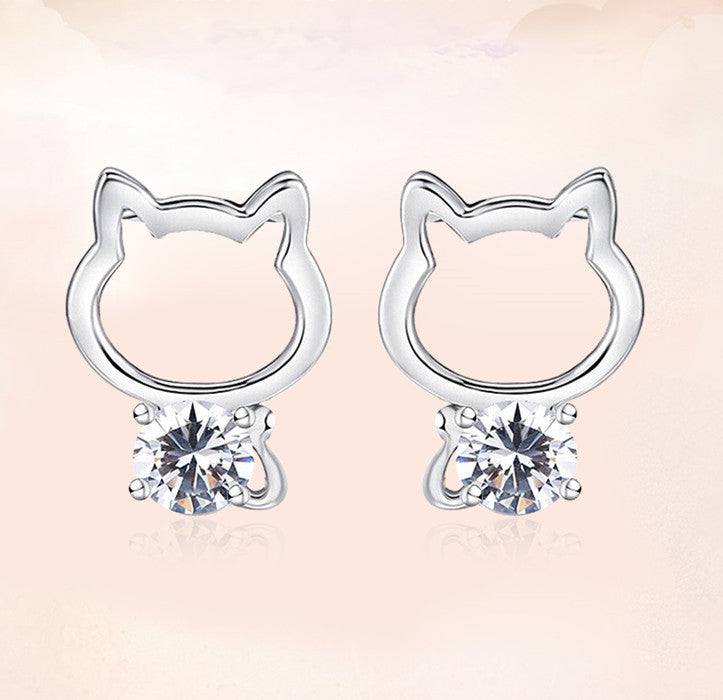 Summer Popular Cat Sterling Silver Zircon Earrings-Jewearrings