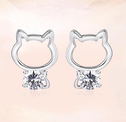 Summer Popular Cat Sterling Silver Zircon Earrings-Jewearrings