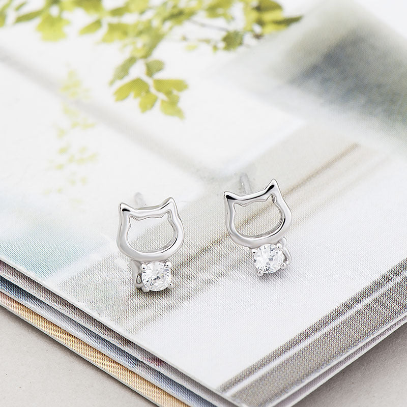 Summer Popular Cat Sterling Silver Zircon Earrings-Jewearrings