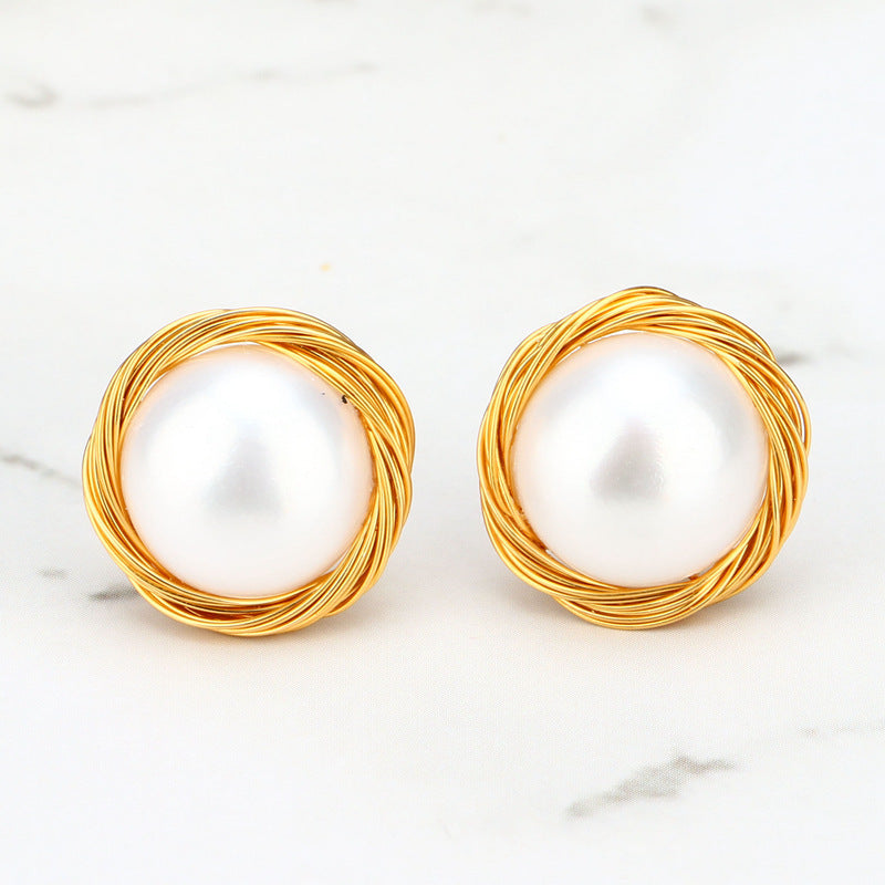 Winding Steamed Bun Pearl Earrings-Jewearrings