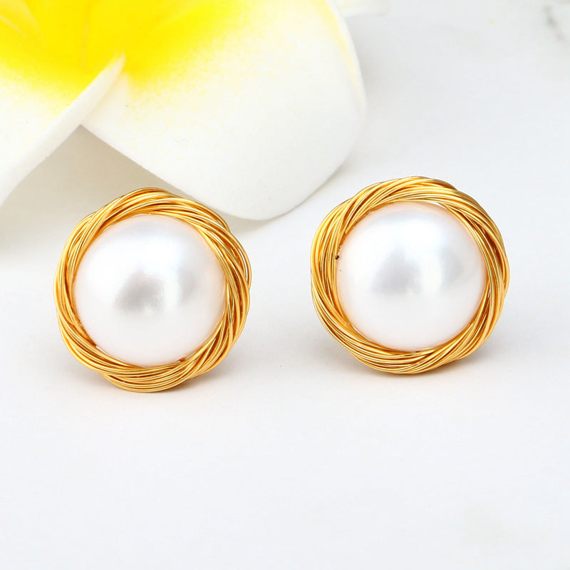 Winding Steamed Bun Pearl Earrings-Jewearrings