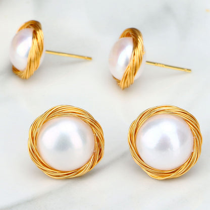 Winding Steamed Bun Pearl Earrings-Jewearrings