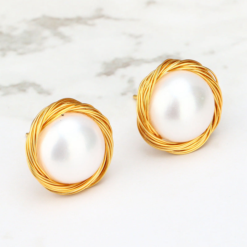 Winding Steamed Bun Pearl Earrings-Jewearrings