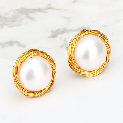 Winding Steamed Bun Pearl Earrings-Jewearrings