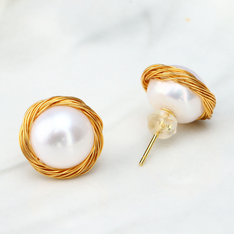 Winding Steamed Bun Pearl Earrings-Jewearrings