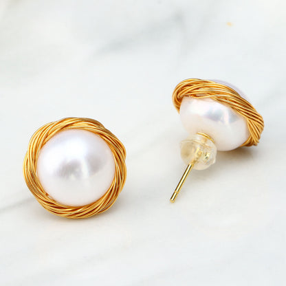 Winding Steamed Bun Pearl Earrings-Jewearrings