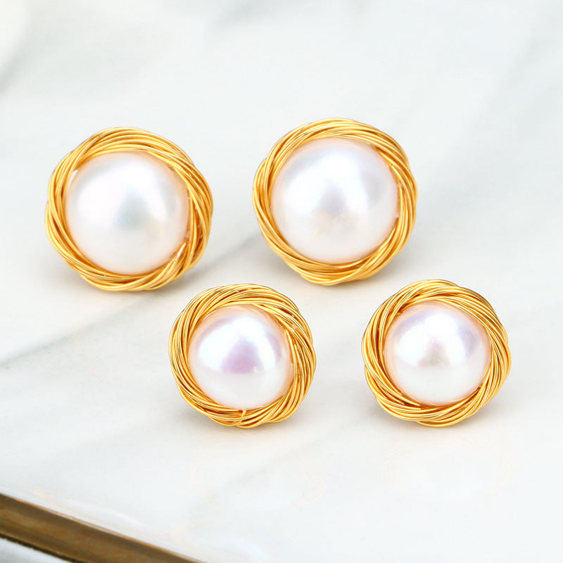 Winding Steamed Bun Pearl Earrings-Jewearrings