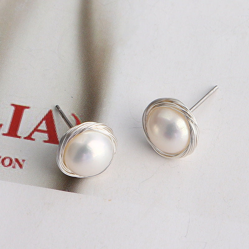 Winding Steamed Bun Pearl Earrings-Jewearrings