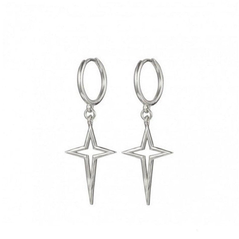 Minimalist Geometric Cross Star Trendy Silver Earrings-Jewearrings