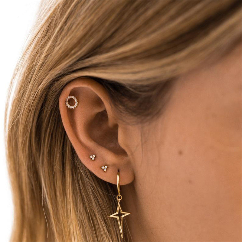 Minimalist Geometric Cross Star Trendy Silver Earrings-Jewearrings