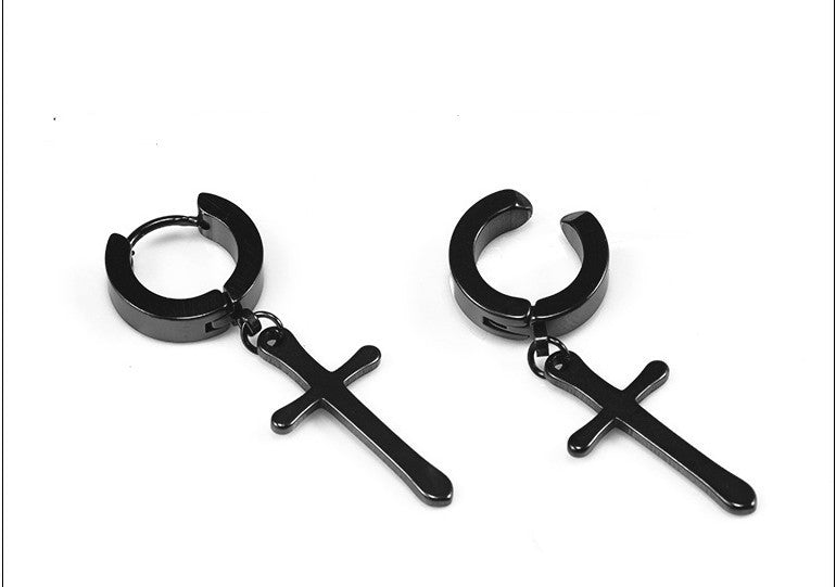 Punk Hip-Hop Trendy Earrings Male Stainless Steel Cross-Jewearrings