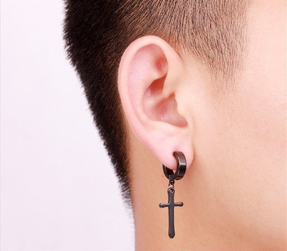 Punk Hip-Hop Trendy Earrings Male Stainless Steel Cross-Jewearrings