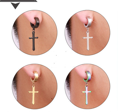 Punk Hip-Hop Trendy Earrings Male Stainless Steel Cross-Jewearrings