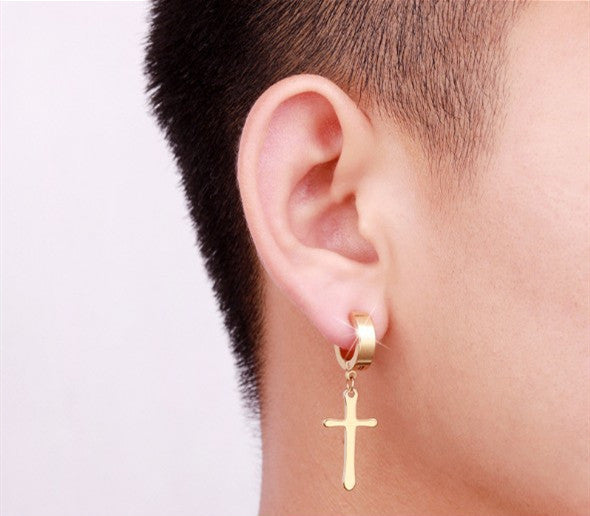 Punk Hip-Hop Trendy Earrings Male Stainless Steel Cross-Jewearrings