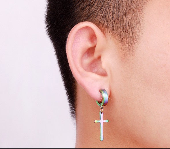 Punk Hip-Hop Trendy Earrings Male Stainless Steel Cross-Jewearrings