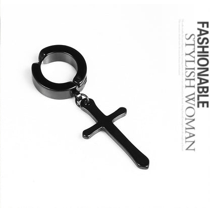 Punk Hip-Hop Trendy Earrings Male Stainless Steel Cross-Jewearrings