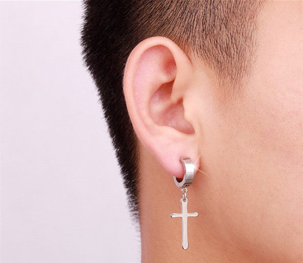 Punk Hip-Hop Trendy Earrings Male Stainless Steel Cross-Jewearrings