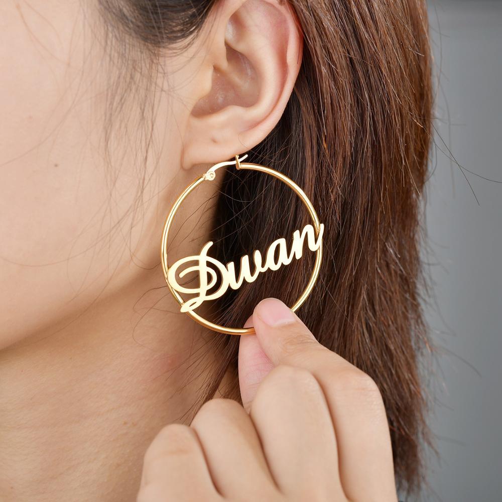 Stainless Steel Custom Name Hoop Earrings Personalized Letter Circle Earring for Women-Jewearrings