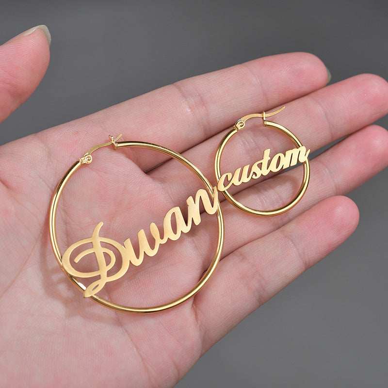 Stainless Steel Custom Name Hoop Earrings Personalized Letter Circle Earring for Women-Jewearrings