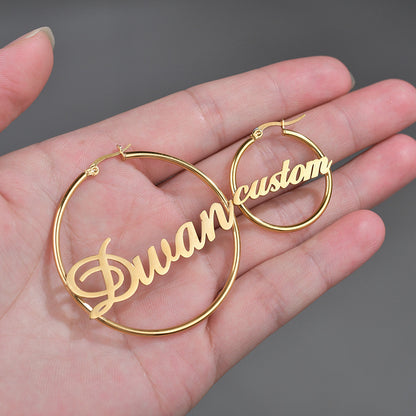 Stainless Steel Custom Name Hoop Earrings Personalized Letter Circle Earring for Women-Jewearrings