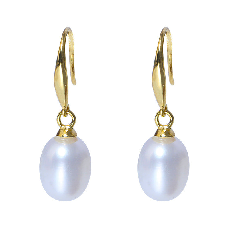 Silver Freshwater Pearl Ear Hooks Show Temperament All-Match Drop-Shaped Earrings-Jewearrings