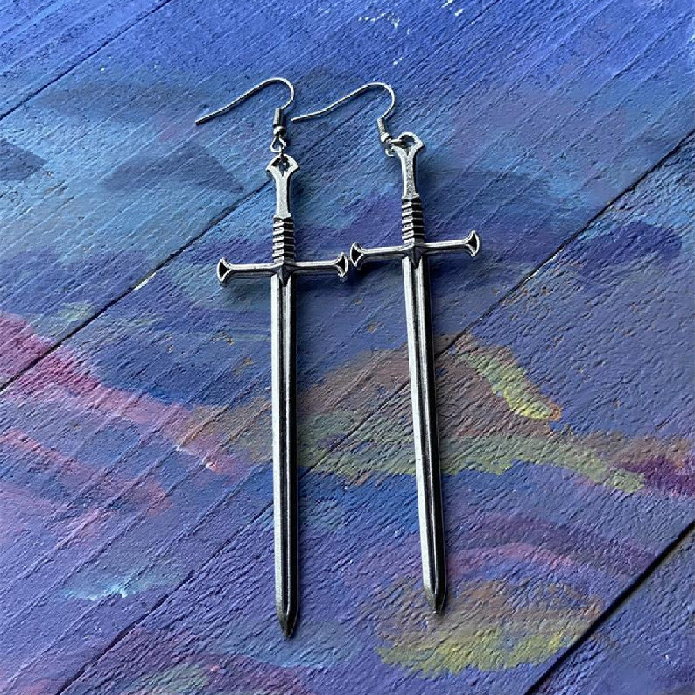 Retro Personality Men And Women The Same Silver Sword Earrings Fashion Knife Creative Earrings Jewelry-Jewearrings